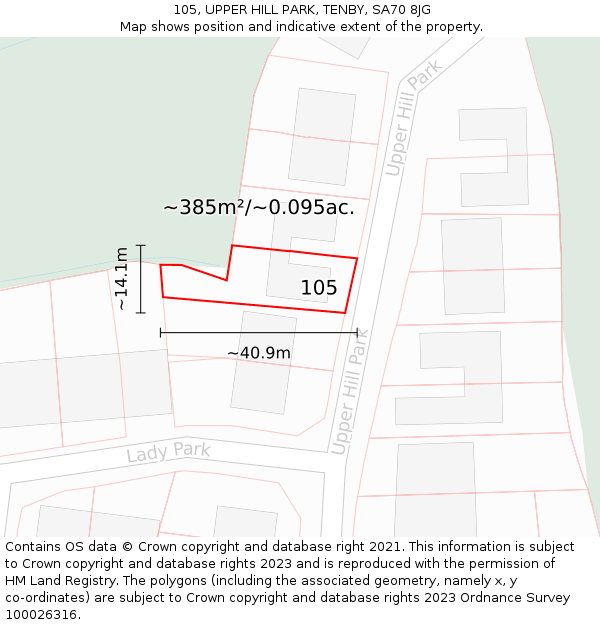 105, UPPER HILL PARK, TENBY, SA70 8JG: Plot and title map