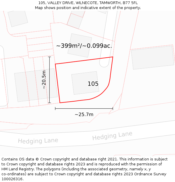 105, VALLEY DRIVE, WILNECOTE, TAMWORTH, B77 5FL: Plot and title map