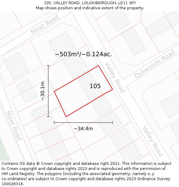 105, VALLEY ROAD, LOUGHBOROUGH, LE11 3PY: Plot and title map