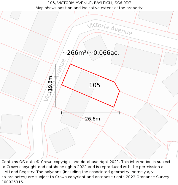 105, VICTORIA AVENUE, RAYLEIGH, SS6 9DB: Plot and title map