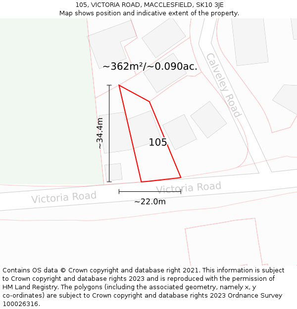 105, VICTORIA ROAD, MACCLESFIELD, SK10 3JE: Plot and title map