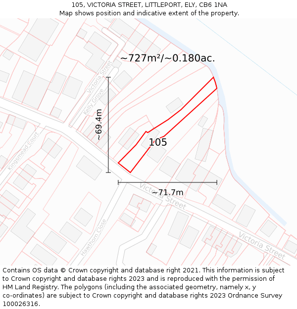 105, VICTORIA STREET, LITTLEPORT, ELY, CB6 1NA: Plot and title map