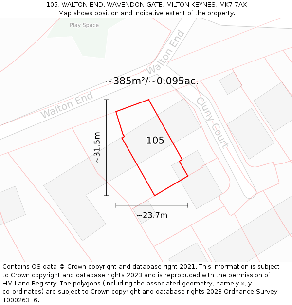 105, WALTON END, WAVENDON GATE, MILTON KEYNES, MK7 7AX: Plot and title map