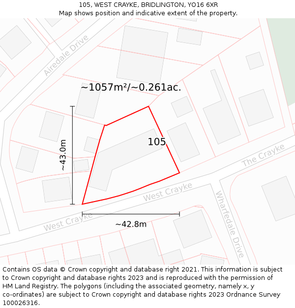 105, WEST CRAYKE, BRIDLINGTON, YO16 6XR: Plot and title map