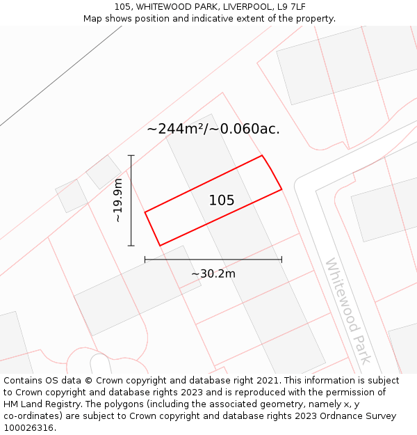 105, WHITEWOOD PARK, LIVERPOOL, L9 7LF: Plot and title map