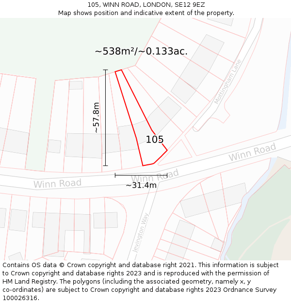 105, WINN ROAD, LONDON, SE12 9EZ: Plot and title map