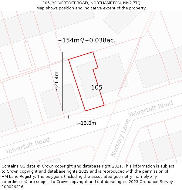 105, YELVERTOFT ROAD, NORTHAMPTON, NN2 7TQ: Plot and title map