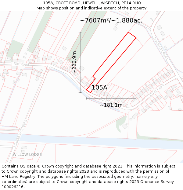 105A, CROFT ROAD, UPWELL, WISBECH, PE14 9HQ: Plot and title map