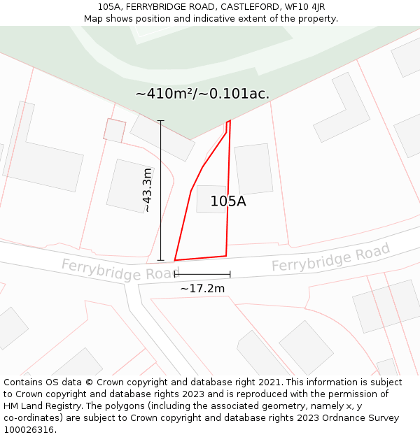 105A, FERRYBRIDGE ROAD, CASTLEFORD, WF10 4JR: Plot and title map