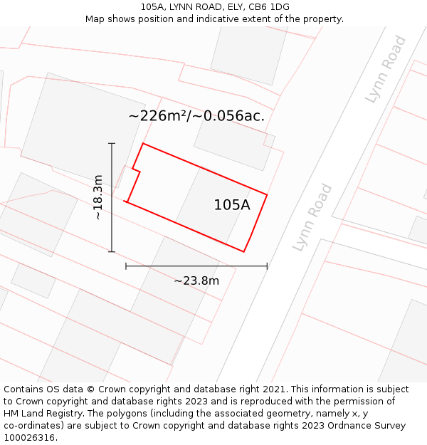 105A, LYNN ROAD, ELY, CB6 1DG: Plot and title map