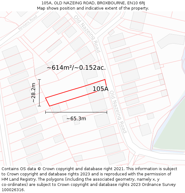 105A, OLD NAZEING ROAD, BROXBOURNE, EN10 6RJ: Plot and title map