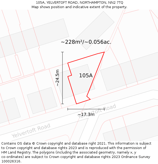 105A, YELVERTOFT ROAD, NORTHAMPTON, NN2 7TQ: Plot and title map