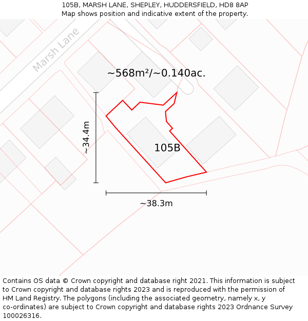 105B, MARSH LANE, SHEPLEY, HUDDERSFIELD, HD8 8AP: Plot and title map