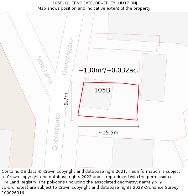 105B, QUEENSGATE, BEVERLEY, HU17 8NJ: Plot and title map