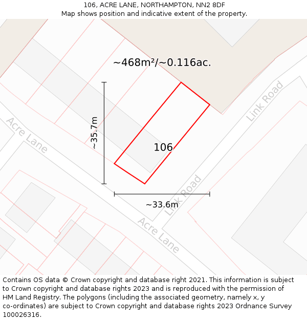 106, ACRE LANE, NORTHAMPTON, NN2 8DF: Plot and title map