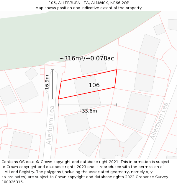 106, ALLERBURN LEA, ALNWICK, NE66 2QP: Plot and title map