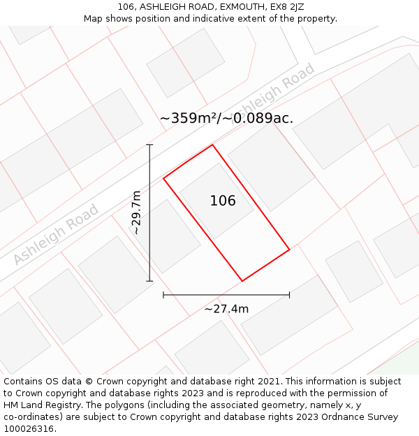 106, ASHLEIGH ROAD, EXMOUTH, EX8 2JZ: Plot and title map
