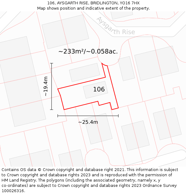 106, AYSGARTH RISE, BRIDLINGTON, YO16 7HX: Plot and title map