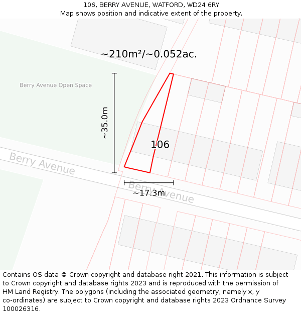 106, BERRY AVENUE, WATFORD, WD24 6RY: Plot and title map