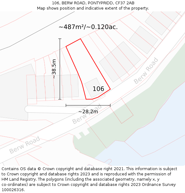 106, BERW ROAD, PONTYPRIDD, CF37 2AB: Plot and title map