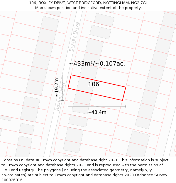 106, BOXLEY DRIVE, WEST BRIDGFORD, NOTTINGHAM, NG2 7GL: Plot and title map