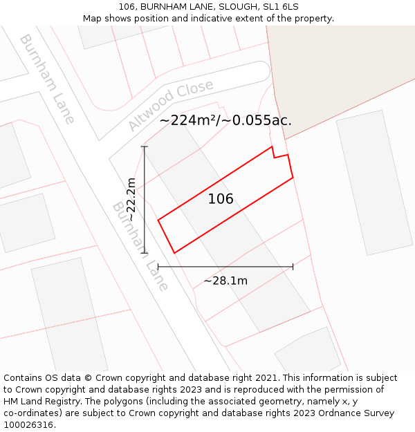 106, BURNHAM LANE, SLOUGH, SL1 6LS: Plot and title map