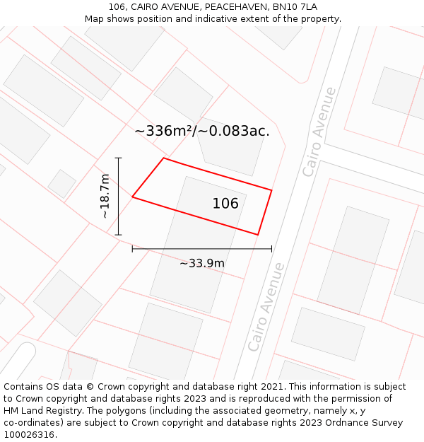 106, CAIRO AVENUE, PEACEHAVEN, BN10 7LA: Plot and title map