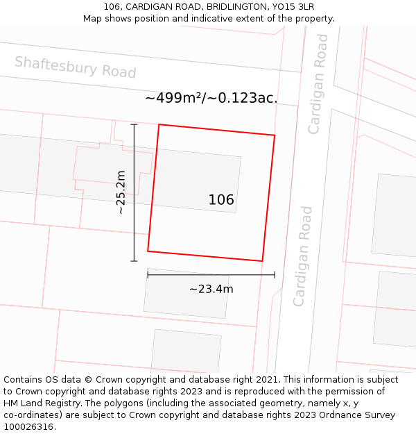 106, CARDIGAN ROAD, BRIDLINGTON, YO15 3LR: Plot and title map