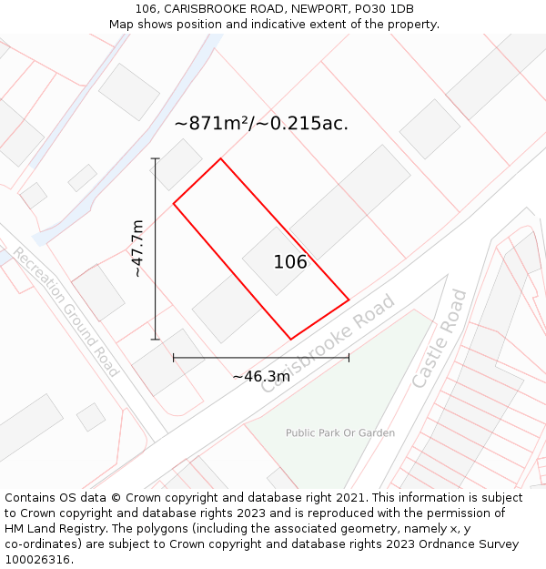 106, CARISBROOKE ROAD, NEWPORT, PO30 1DB: Plot and title map