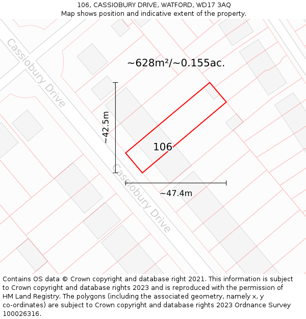 106, CASSIOBURY DRIVE, WATFORD, WD17 3AQ: Plot and title map