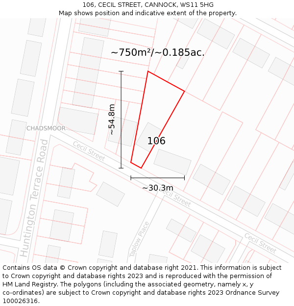 106, CECIL STREET, CANNOCK, WS11 5HG: Plot and title map