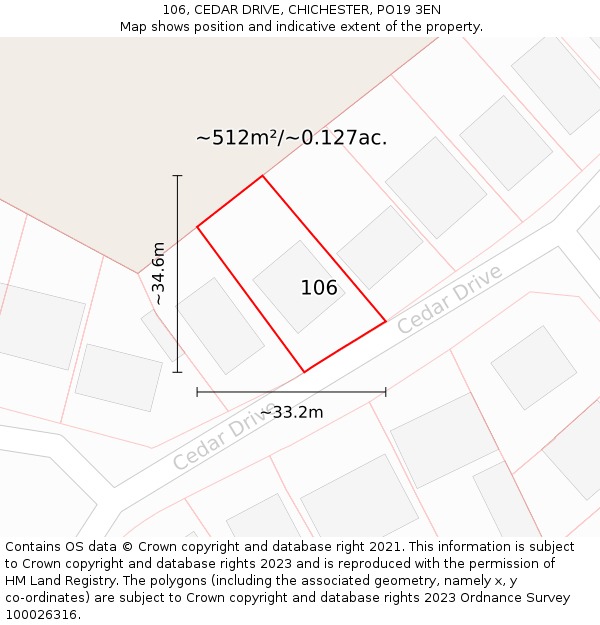 106, CEDAR DRIVE, CHICHESTER, PO19 3EN: Plot and title map