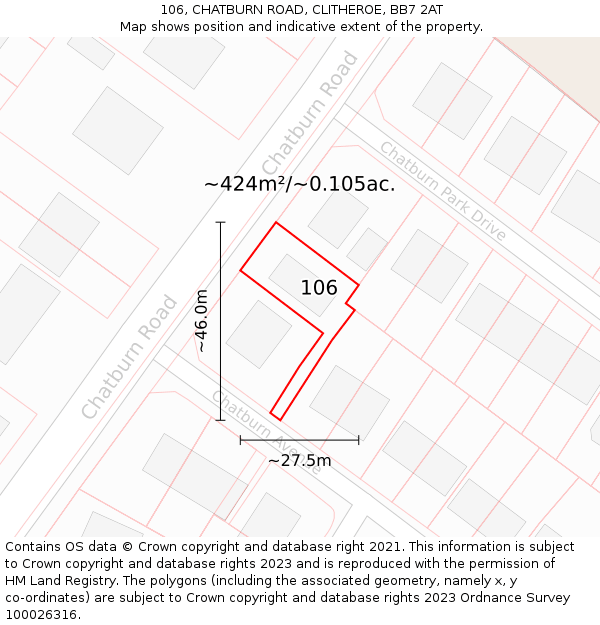 106, CHATBURN ROAD, CLITHEROE, BB7 2AT: Plot and title map