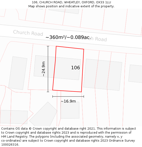 106, CHURCH ROAD, WHEATLEY, OXFORD, OX33 1LU: Plot and title map