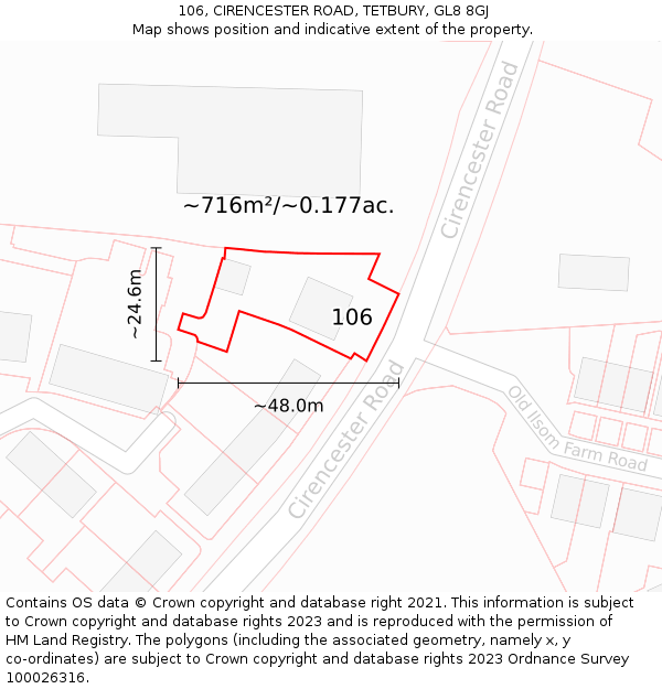 106, CIRENCESTER ROAD, TETBURY, GL8 8GJ: Plot and title map