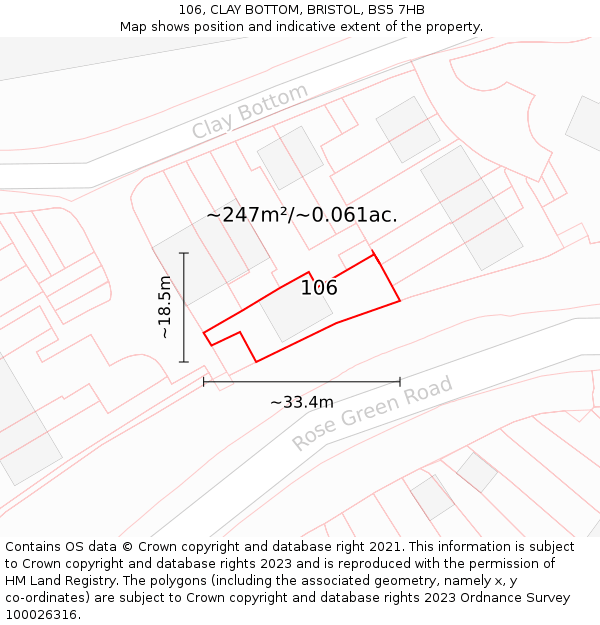 106, CLAY BOTTOM, BRISTOL, BS5 7HB: Plot and title map