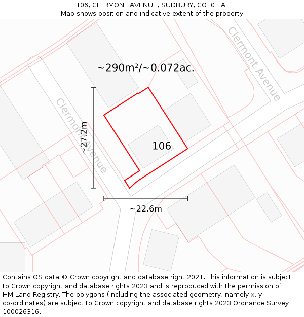 106, CLERMONT AVENUE, SUDBURY, CO10 1AE: Plot and title map