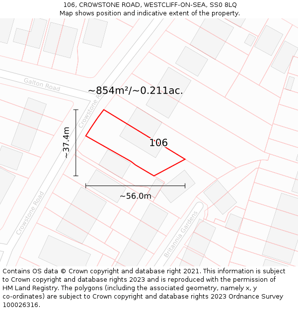 106, CROWSTONE ROAD, WESTCLIFF-ON-SEA, SS0 8LQ: Plot and title map