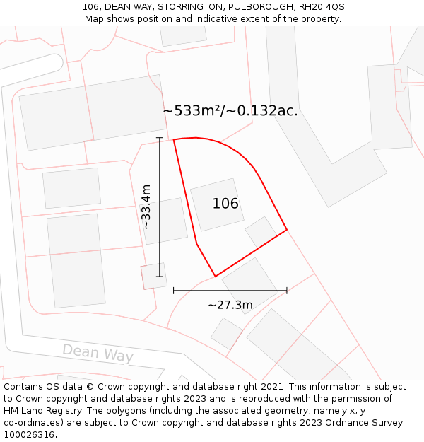 106, DEAN WAY, STORRINGTON, PULBOROUGH, RH20 4QS: Plot and title map