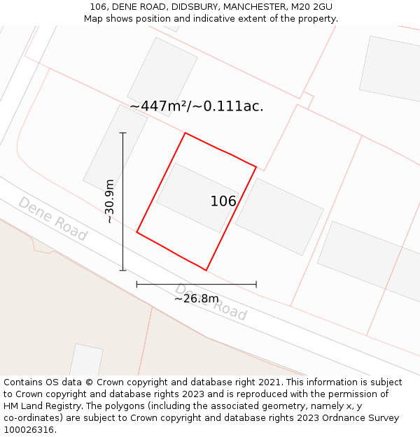 106, DENE ROAD, DIDSBURY, MANCHESTER, M20 2GU: Plot and title map