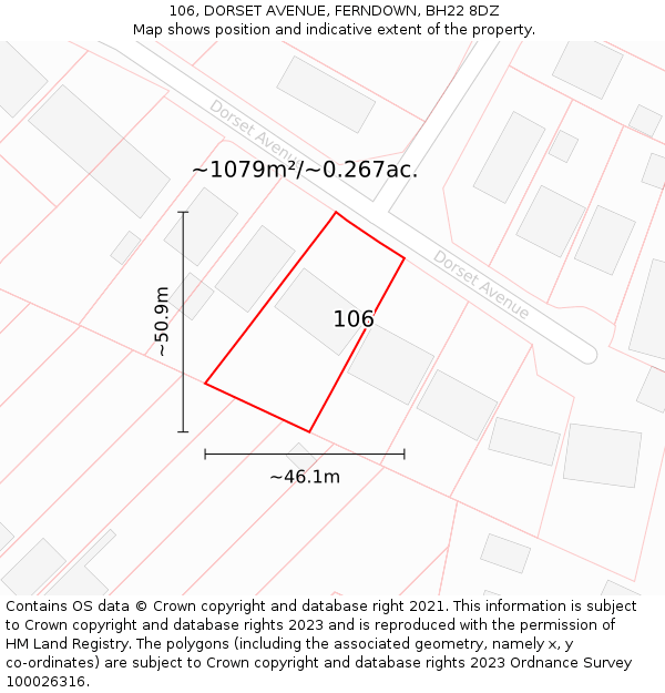 106, DORSET AVENUE, FERNDOWN, BH22 8DZ: Plot and title map