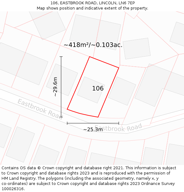 106, EASTBROOK ROAD, LINCOLN, LN6 7EP: Plot and title map