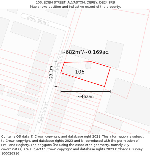 106, EDEN STREET, ALVASTON, DERBY, DE24 8RB: Plot and title map