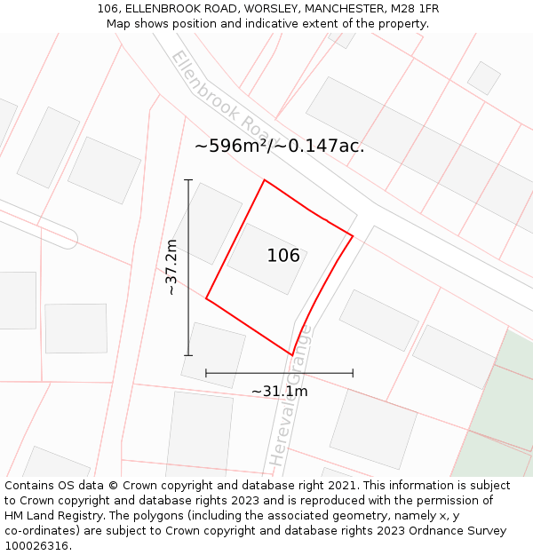 106, ELLENBROOK ROAD, WORSLEY, MANCHESTER, M28 1FR: Plot and title map