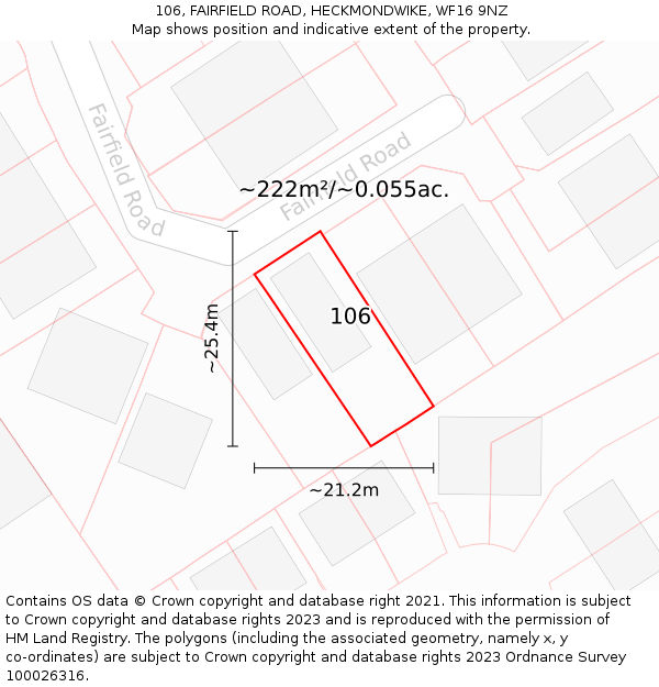 106, FAIRFIELD ROAD, HECKMONDWIKE, WF16 9NZ: Plot and title map