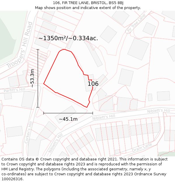 106, FIR TREE LANE, BRISTOL, BS5 8BJ: Plot and title map