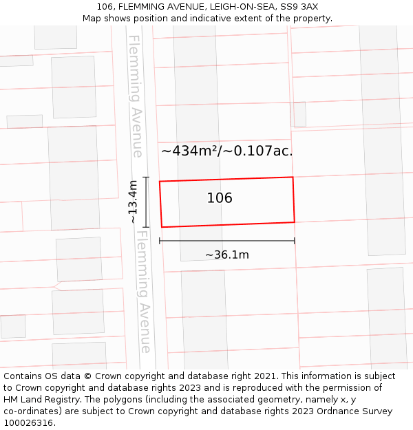 106, FLEMMING AVENUE, LEIGH-ON-SEA, SS9 3AX: Plot and title map