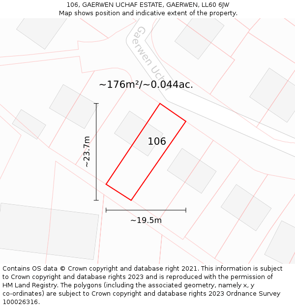 106, GAERWEN UCHAF ESTATE, GAERWEN, LL60 6JW: Plot and title map