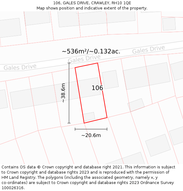 106, GALES DRIVE, CRAWLEY, RH10 1QE: Plot and title map