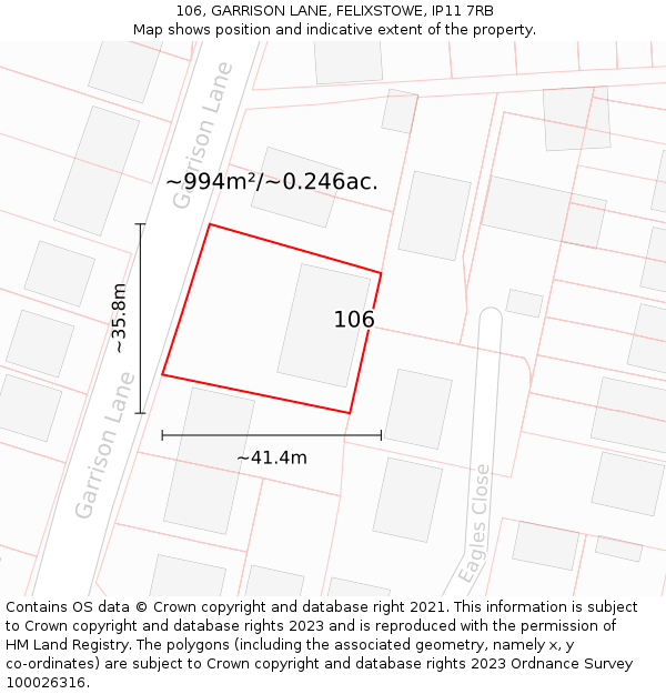 106, GARRISON LANE, FELIXSTOWE, IP11 7RB: Plot and title map